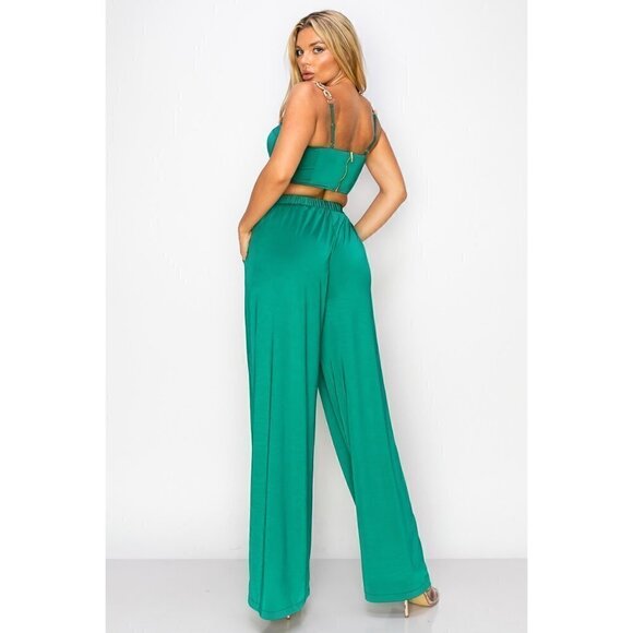 WOMEN’S Green High Waist Trouser And Crop Top Bustier Outfit Set - Picture 2 of 10
